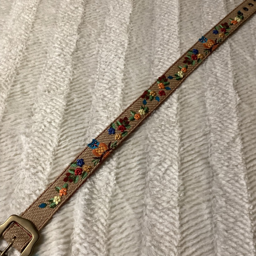 BEAUTIFUL Jute With Genuine Leather Brass Buckle Floral Owl Print Women’s Belt28 - Picture 4 of 9